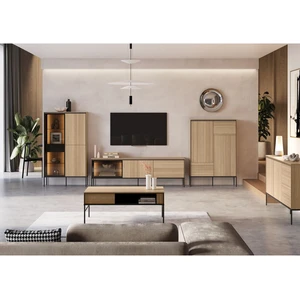 Comparateur de prix : Meuble TV 2 portes 2 tiroirs 167 cm VERONA effet chêne et verre fumé a...