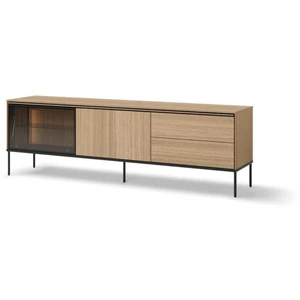 BOBOCHIC Meuble TV 2 portes 2 tiroirs 197 cm VERONA effet chêne et verre fumé a... pas cher