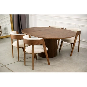 Table à manger extensible D.130 à D.180 cm SORMIOU placage chêne massif marron foncé BOBOCHIC pas cher
