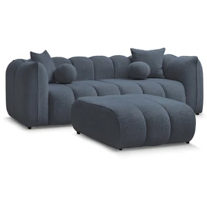 Bobochic canapé droit fixe 3 places denver avec pouf bleu foncé DENVER pas cher