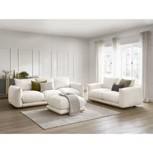 Ensemble canapé droit fixe 3+2 places ERNEST avec pouf beige   BOBOCHIC pas cher