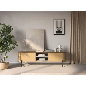Meuble TV arrondi 2 portes 200 cm AMBOISE couleur chêne BOBOCHIC pas cher