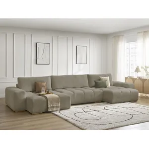 BOBOCHIC Canapé panoramique convertible coffre ANAKIN tissu texturé taupe BOB... pas cher