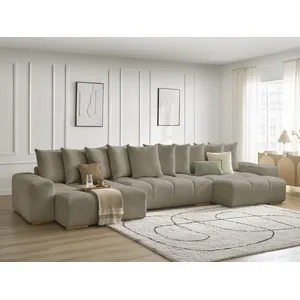 BOBOCHIC Canapé panoramique convertible coffre ANAKIN tissu texturé taupe BOB... pas cher