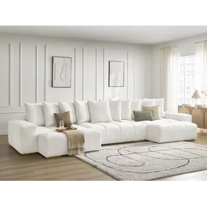 BOBOCHIC Canapé panoramique convertible coffre ANAKIN tissu texturé blanc BOB... pas cher
