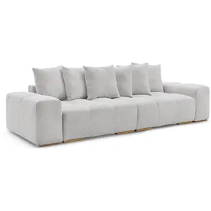 BOBOCHIC Canapé droit convertible coffre ANAKIN tissu bouclette gris clair BO... pas cher
