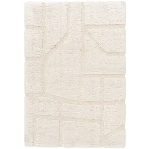 Tapis poils longs MARINA motif graphique ecru 200x290 BOBOCHIC pas cher