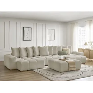 BOBOCHIC Canapé panoramique fixe ANAKIN tissu texturé avec pouf beige BOBOCHI... pas cher