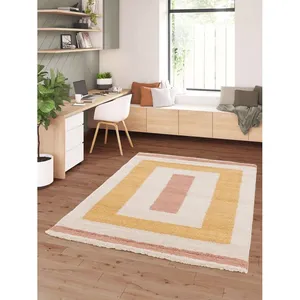 Tapis poils longs LOAN motif graphique jaune 80x150 BOBOCHIC pas cher