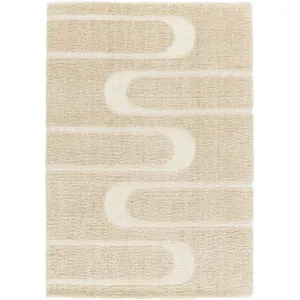 Tapis poils longs CALEB motif graphique beige 120x170 BOBOCHIC pas cher