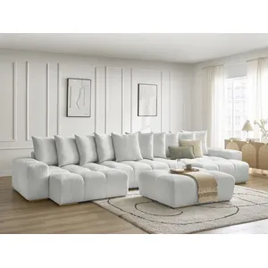 BOBOCHIC Canapé panoramique convertible coffre ANAKIN tissu texturé avec pouf g... pas cher