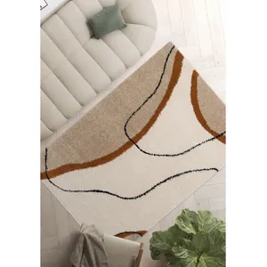 Tapis shaggy LALOU motif abstrait beige 120x170 BOBOCHIC pas cher