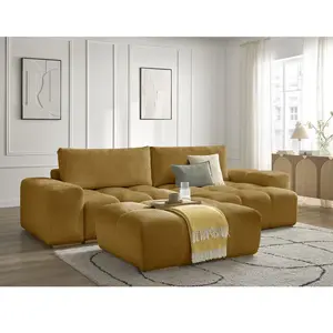 BOBOCHIC Canapé d'angle réversible ANAKIN tissu texturé avec pouf jaune révers... pas cher