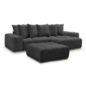 BOBOCHIC Canapé d'angle réversible ANAKIN tissu texturé avec pouf noir réversi... pas cher