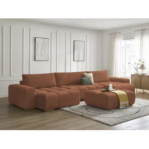 BOBOCHIC Canapé panoramique convertible coffre ANAKIN tissu bouclette avec pouf... pas cher