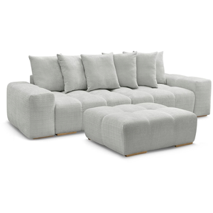 BOBOCHIC Canapé droit fixe 3 places ANAKIN tissu texturé avec pouf gris clair ... pas cher