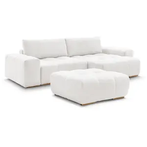 BOBOCHIC Canapé d'angle réversible ANAKIN tissu bouclette avec pouf blanc réve... pas cher