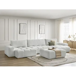 BOBOCHIC Canapé panoramique convertible coffre ANAKIN tissu texturé avec pouf g... pas cher