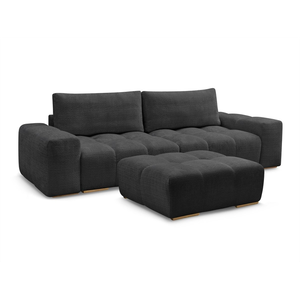 BOBOCHIC Canapé droit fixe 3 places ANAKIN tissu texturé avec pouf noir BOBOC... pas cher