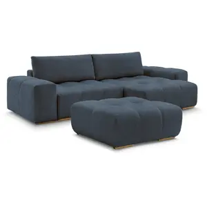 BOBOCHIC Canapé d'angle réversible ANAKIN tissu bouclette avec pouf bleu foncé ... pas cher