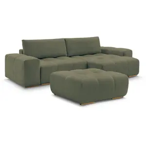 BOBOCHIC Canapé d'angle réversible ANAKIN tissu bouclette avec pouf vert  réver... pas cher