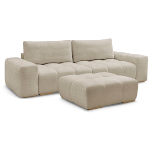 BOBOCHIC Canapé droit fixe 3 places ANAKIN tissu texturé avec pouf beige BOBO... pas cher