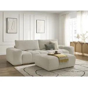BOBOCHIC Canapé droit convertible coffre ANAKIN tissu texturé avec pouf beige ... pas cher