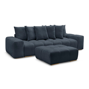 BOBOCHIC Canapé droit fixe 3 places ANAKIN tissu texturé avec pouf bleu foncé ... pas cher