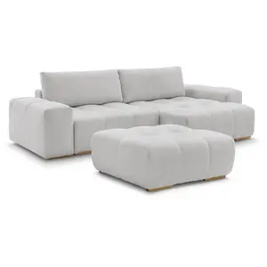 BOBOCHIC Canapé d'angle réversible ANAKIN tissu bouclette avec pouf gris clair ... pas cher