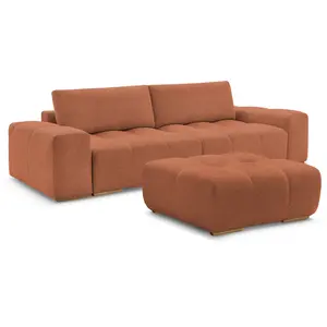 BOBOCHIC Canapé droit fixe 3 places ANAKIN tissu bouclette avec pouf orange B... pas cher