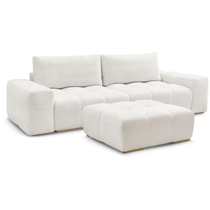 BOBOCHIC Canapé droit convertible coffre ANAKIN tissu texturé avec pouf blanc ... pas cher