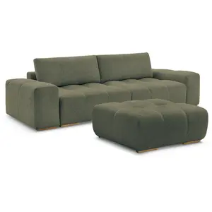 BOBOCHIC Canapé droit fixe 3 places ANAKIN tissu bouclette avec pouf vert BOB... pas cher