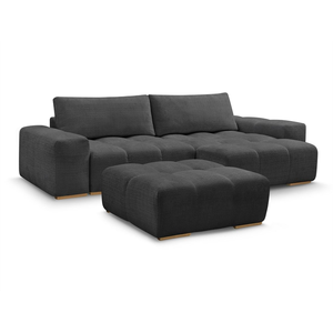 BOBOCHIC Canapé d'angle réversible ANAKIN tissu texturé avec pouf noir réversi... pas cher