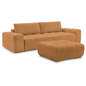 BOBOCHIC Canapé droit fixe 3 places ANAKIN tissu bouclette avec pouf jaune BO... pas cher