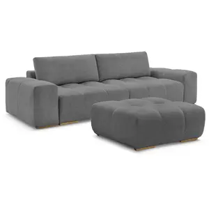 BOBOCHIC Canapé droit fixe 3 places ANAKIN tissu bouclette avec pouf gris foncé... pas cher