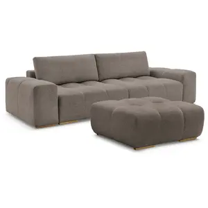 BOBOCHIC Canapé droit convertible coffre ANAKIN tissu bouclette avec pouf marro... pas cher