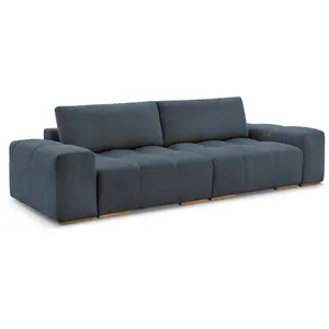 BOBOCHIC Canapé droit convertible coffre ANAKIN tissu bouclette bleu foncé   BO... pas cher