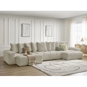 BOBOCHIC Canapé panoramique convertible coffre ANAKIN tissu texturé beige BOB... pas cher