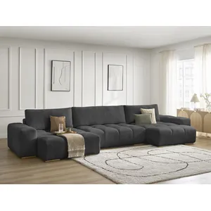 BOBOCHIC Canapé panoramique convertible coffre ANAKIN tissu texturé noir BOBO... pas cher