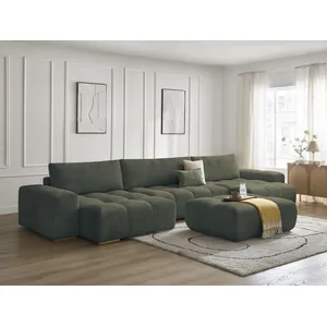 Canapé panoramique fixe ANAKIN tissu bouclette avec pouf vert   BOBOCH...
