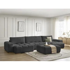 BOBOCHIC Canapé panoramique convertible coffre ANAKIN tissu texturé avec pouf n... pas cher