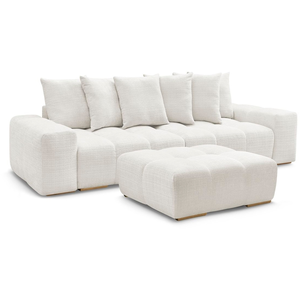 BOBOCHIC Canapé droit convertible coffre ANAKIN tissu texturé avec pouf blanc ... pas cher