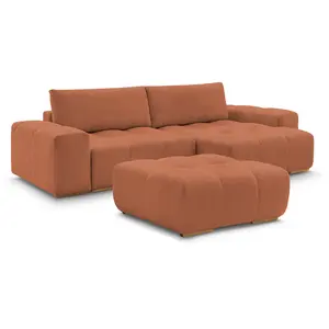 BOBOCHIC Canapé d'angle réversible ANAKIN tissu bouclette avec pouf orange rév... pas cher