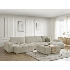 BOBOCHIC Canapé panoramique convertible coffre ANAKIN tissu texturé avec pouf b... pas cher