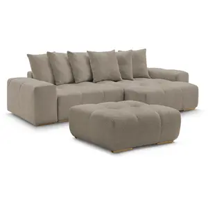 BOBOCHIC Canapé d'angle réversible ANAKIN tissu bouclette avec pouf taupe  réve... pas cher