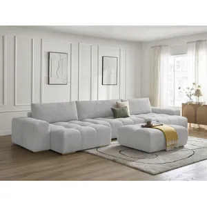 BOBOCHIC Canapé panoramique convertible coffre ANAKIN tissu bouclette avec pouf... pas cher