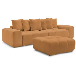 BOBOCHIC Canapé droit convertible coffre ANAKIN tissu bouclette avec pouf jaune... pas cher