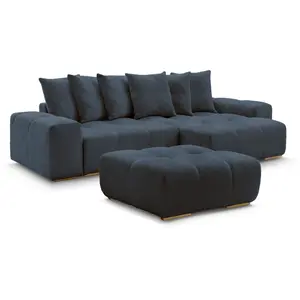 BOBOCHIC Canapé d'angle réversible ANAKIN tissu bouclette avec pouf bleu foncé ... pas cher