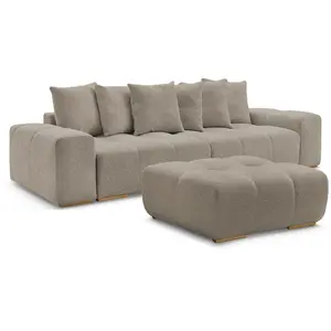 BOBOCHIC Canapé droit convertible coffre ANAKIN tissu bouclette avec pouf taupe... pas cher