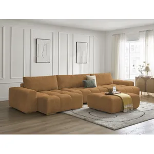 BOBOCHIC Canapé panoramique convertible coffre ANAKIN tissu bouclette avec pouf... pas cher